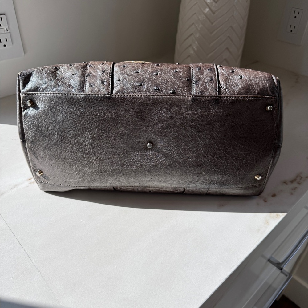Versace Ostrich Handbag - Silver Grey with Champagne Hardware - Picture 13 of 17